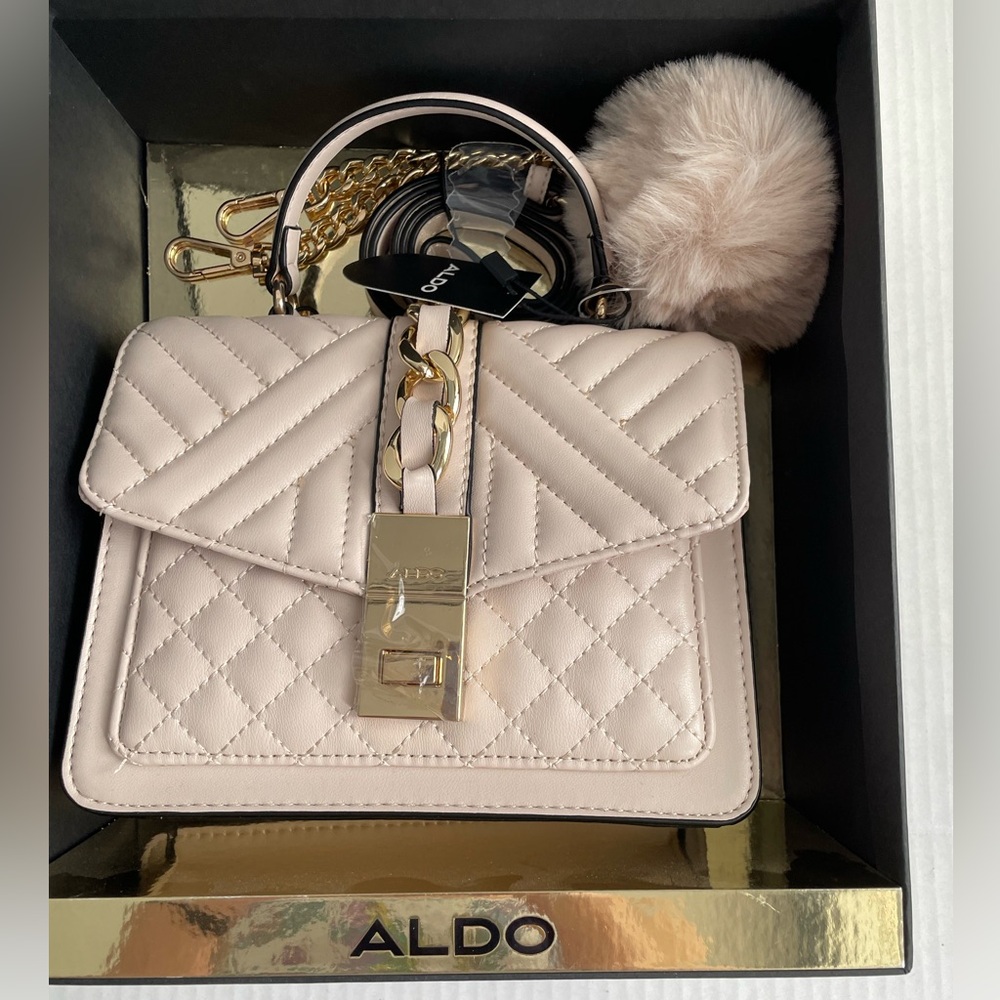 Aldo Blush Quilted Crossbody Bag with Gold Hardware